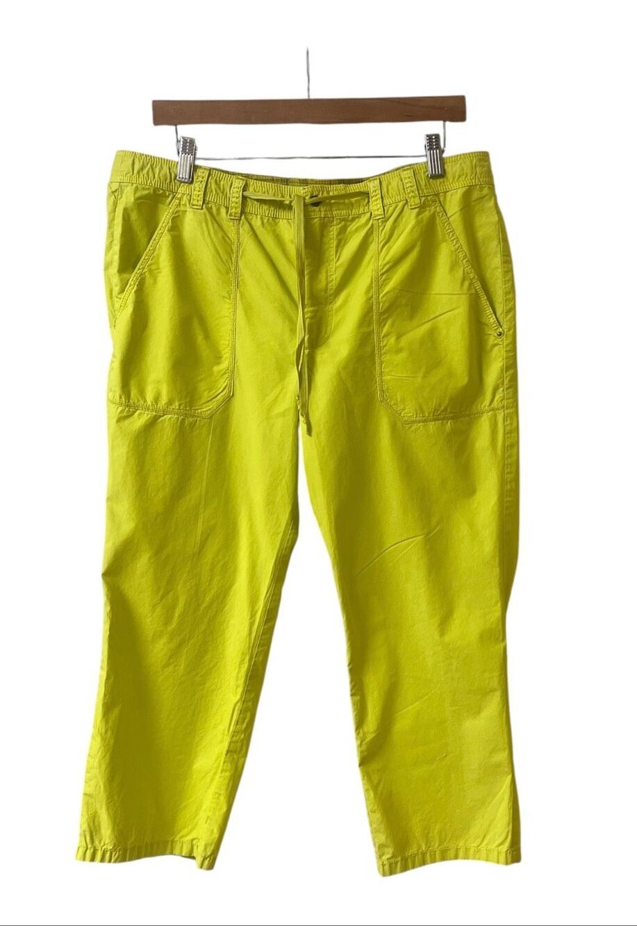 Anthropologie hei hei pants neon yellow/green cargo style sz 14